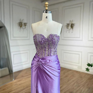 Ships in 1 to 3 Days - Luxurious Dubai Lilac Strapless Mermaid Evening Gown with Beaded Detailing and Split