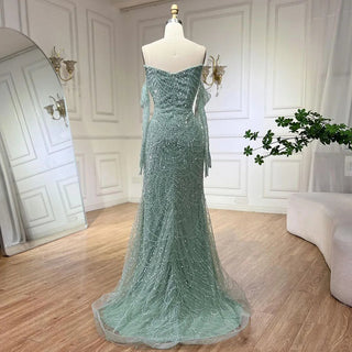 Dubai Arabian Green Luxury Evening Gown 2024 - Strapless Mermaid Dress with Gloves for Women's Wedding Parties