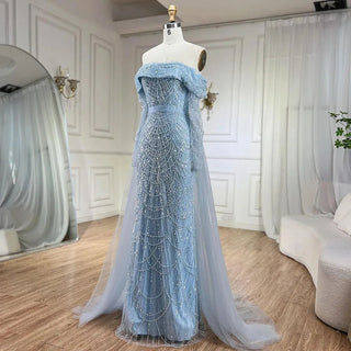 Arabia Nude Mermaid Boat Neck Evening Dress with Overskirt - Luxurious Attire for Women's Wedding Party 2024