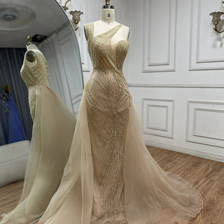 Ships in 1 to 3 Days - 2024 Nude Saudi Arabic Evening Gown - Beaded Tassel Dress for Formal Occasions