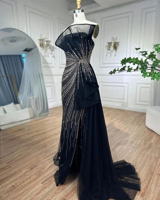 Dubai Glamour: 2024 Green Beaded Mermaid Evening Gown with High Split - Prom Dress for Women's Wedding Party