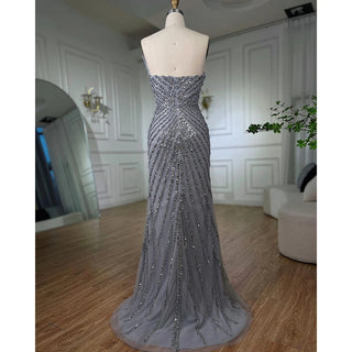 Caramel High Split Off Shoulder Mermaid Evening Dress - Beaded Gown for Women Wedding Party 2024