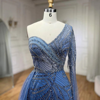 Arabian Blue Elegant Mermaid Evening Dress with Beaded Skirt - Luxury Ladies Wedding Party Dress 2024