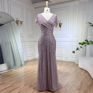 Silver Mermaid Elegant Evening Dress - Beaded Luxury Sparkle Gown for Women's Party 2024