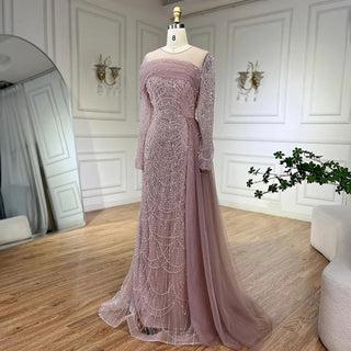 Ships in 1 to 3 Days – Dubai Arabian Nights: 2024 Nude Mermaid Evening Gown with Overskirt - Luxury Dress for Women's Wedding Party