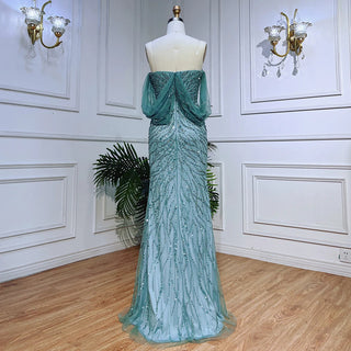 2024 Arabic Blue Mermaid Evening Gown: Sexy High Split with Beaded Elegance - Ideal for Women's Party Glamour