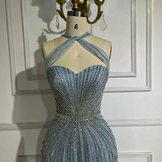 Dubai Azure: 2024 Turquoise Spaghetti Strap A-Line Luxury Beaded Evening Dress - Gown for Women's Wedding Party