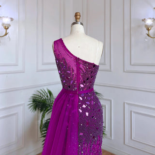 Arabic Purple Mermaid One Shoulder Evening Dress 2024 - High Split, Beaded Luxury Gown for Women's Party