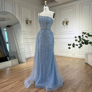 Turquoise Mermaid One Shoulder With Overskirt Beaded Evening Dresses Gowns: 2024 For Women Wedding Party