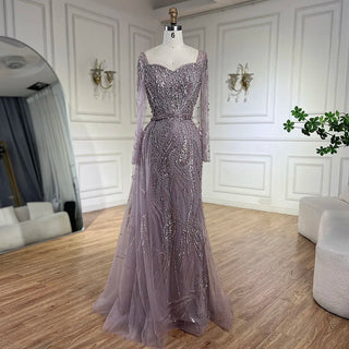 Arabian Blush Mermaid Overskirt - Luxurious Beaded Evening Gown for Women's Wedding Party 2024