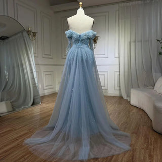 Ships in 1 to 3 Days - Arabia Nude Mermaid Boat Neck Evening Dress with Overskirt - Luxurious Attire for Women's Wedding Party 2024