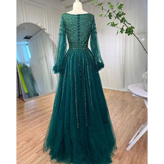 Ships in 1 to 3 Days - Turquoise A-Line Evening Dress 2024: Long Sleeves, Beaded Luxury - Ideal for Women's Party