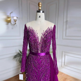 Elegant Purple Mermaid Evening Gown 2024: Lace Beaded Skirt, Luxury for Women's Wedding Party