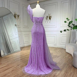 Green Mermaid High Split Elegant One Shoulder Beaded Evening Dress Gown for Women Wedding Party 2024