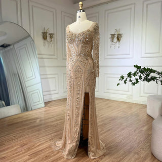 2024 Dubai Arabia Luxury Beaded Evening Dress - Green Elegant Split Mermaid Gown for Women's Wedding Parties