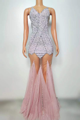 Sparkling Sheer Illusion Gown with Crystal Embellishments and Tulle Train