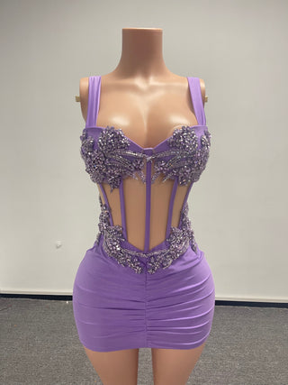 Strappy Corset Mini Dress with Beaded Embellishments