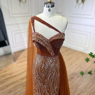 Ships in 1 to 3 Days - 2024 Green One Shoulder Mermaid Evening Dress with Cape Overskirt: Perfect for Women's Wedding Party and Long Prom Formal Events