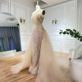 Ships in 1 to 3 Days - 2024 Nude Saudi Arabic Evening Gown - Beaded Tassel Dress for Formal Occasions