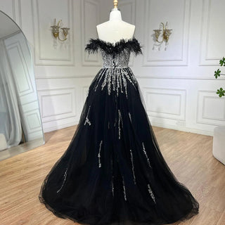 Blue Diamond Feather Mermaid Evening Dress with Overskirt - Wedding Party Gown for Women 2024