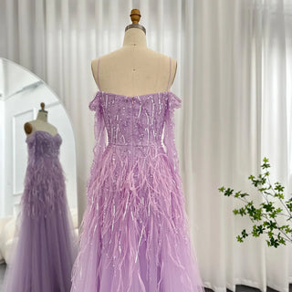 Luxury Dubai Sage Green Feathers Evening Dress for Women Elegant 2024 Lilac Burgundy Wedding Party Formal Gown