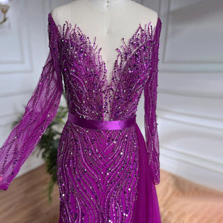 Elegant Purple Mermaid Evening Gown 2024: Lace Beaded Skirt, Luxury for Women's Wedding Party