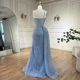 Turquoise Mermaid One Shoulder With Overskirt Beaded Evening Dresses Gowns: 2024 For Women Wedding Party