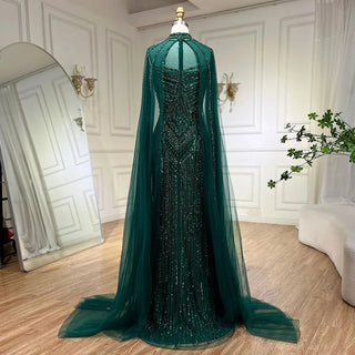 Caramel Cape Sleeves Mermaid High Split Beaded Evening Dress - Long Celebrity Gown for Woman Party