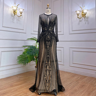 Dubai Grey Luxury Evening Dress: Full Diamond Mermaid Formal Wear with Long Sleeves and O-Neck 2024