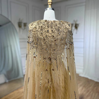 Ships in 1 to 3 Days – Dubai's Luxe Elegance: Sage Green Evening Dresses with Cape, Fuchsia Crystal, and Gold Accents for Women's Weddings and Formal Parties (2024)