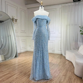 Ships in 1 to 3 Days - Arabia Nude Mermaid Boat Neck Evening Dress with Overskirt - Luxurious Attire for Women's Wedding Party 2024