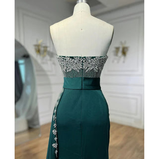 High Split Mermaid Nude Evening Dress 2024: Sexy Strapless Gown with Crystal Beading