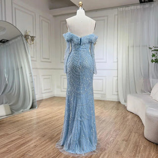 Ships in 1 to 3 Days - Arabia Nude Mermaid Boat Neck Evening Dress with Overskirt - Luxurious Attire for Women's Wedding Party 2024