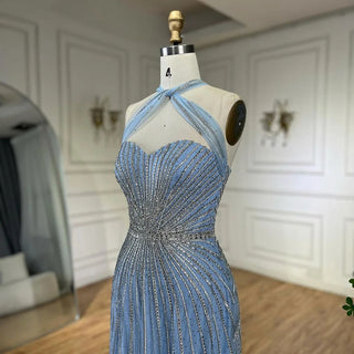 Dubai Azure: 2024 Turquoise Spaghetti Strap A-Line Luxury Beaded Evening Dress - Gown for Women's Wedding Party