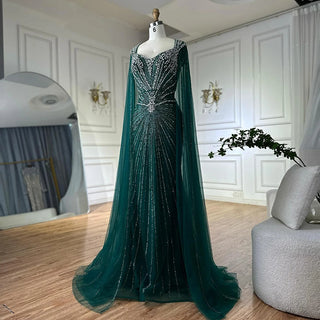 2025 Nude Saudi Arabic Beaded Evening Gown with Cape Sleeves – Customized Elegance