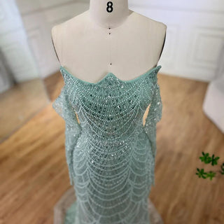 Dubai Arabian Green Luxury Evening Gown 2024 - Strapless Mermaid Dress with Gloves for Women's Wedding Parties