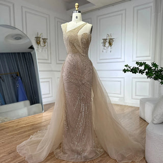 Ships in 1 to 3 Days - 2024 Nude Saudi Arabic Evening Gown - Beaded Tassel Dress for Formal Occasions