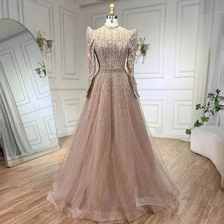 Ships in 1 to 3 Days - 2024 Dubai Arabic Designer Luxury Sage Green A-Line Beaded Evening Dress: Perfect for Women's Wedding Party