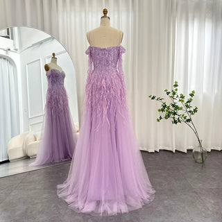 Luxury Dubai Sage Green Feathers Evening Dress for Women Elegant 2024 Lilac Burgundy Wedding Party Formal Gown