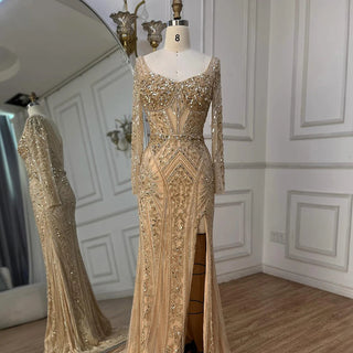 2024 Dubai Arabia Luxury Beaded Evening Dress - Green Elegant Split Mermaid Gown for Women's Wedding Parties