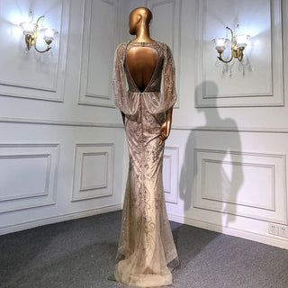 Dubai Glamour: 2024 Nude V-Neck Evening Dress with Crystal Embellishments, Sleeveless Shawl Yarn, and Formal Elegance