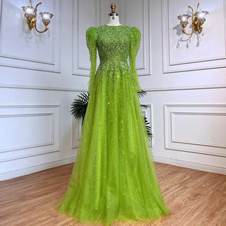 Green Mermaid Evening Dress 2024: Elegant with Skirt, Long Sleeves, Beaded Luxury - Ideal for Women's Party