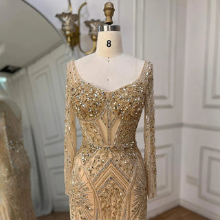 2024 Dubai Arabia Luxury Beaded Evening Dress - Green Elegant Split Mermaid Gown for Women's Wedding Parties