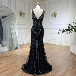 2024 Blue Mermaid Elegant Spaghetti Straps Beaded Luxury Evening Dress - Gown for Women's Wedding Party