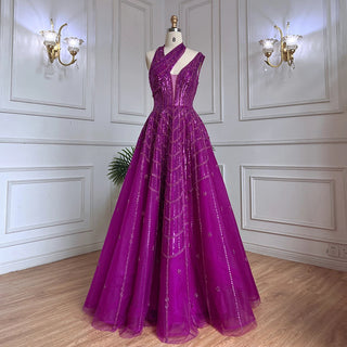 Ships in 1 to 3 Days – Luxury Beaded Dubai Lilac Evening Dress: Elegant Long Arabic Prom Formal Gown for Women's Wedding Party 2024