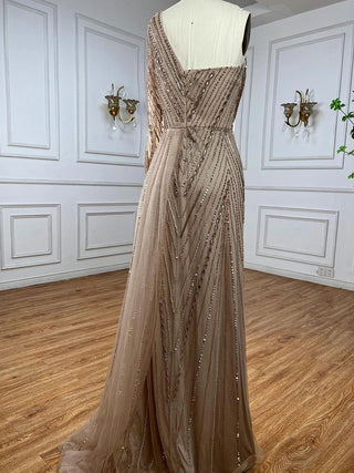 Ships in 1 to 3 Days - Arabic Mint Mermaid Beaded Evening Gown 2024 - Sexy One-Shoulder Split Dress for Women's Wedding Party