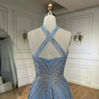 Dubai Azure: 2024 Turquoise Spaghetti Strap A-Line Luxury Beaded Evening Dress - Gown for Women's Wedding Party