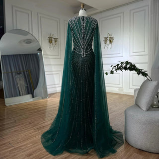 2025 Nude Saudi Arabic Beaded Evening Gown with Cape Sleeves – Customized Elegance