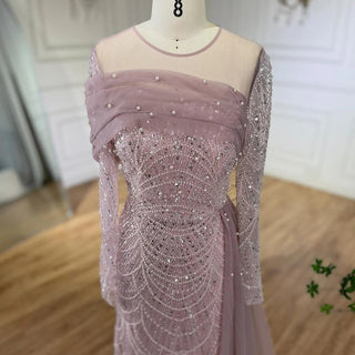 Ships in 1 to 3 Days – Dubai Arabian Nights: 2024 Nude Mermaid Evening Gown with Overskirt - Luxury Dress for Women's Wedding Party