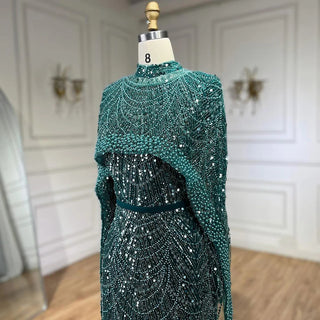 Ships in 1 to 3 Days - Muslim Hijab Mermaid Gown with Long Cape - 2024 Luxury Dubai Arabic Evening Dress for Formal Occasions